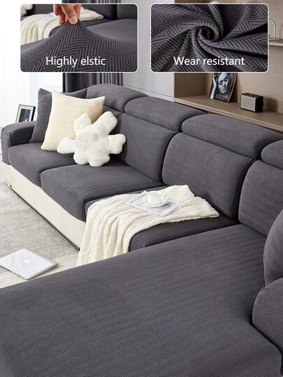 1pc Stretch Sofa Cover, Non-Slip Full Coverage Sofa Seat Cushion, 4-Season Universal Sofa Slipcover, Thick Fabric Sofa Throw Blanket, Machine Washable, Pet Friendly, Dust-Proof, Stylish Dark Grey, Fits Bedroom, Office, Living Room Sectional And L-Shaped Sofa 1/2/3/4 Seater