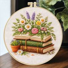 [Vintage Book & Floral] Round Embroidery DIY Kit, Artistic Book + Fresh Flower Pattern, Beginner Handmade Cross Stitch Set Includes Embroidery Hoop, Thread, Suitable For Home Wall Decor - Multicolor - View 5