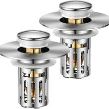 1 Pack Bathroom Sink Stopper, Universal Bathroom Sink Drain Pop Up Stopper For US Stainless Steel Floor Drain Filter, Universal Drain Filter With Hair Strainer(Silver) - Silver - 查看 1