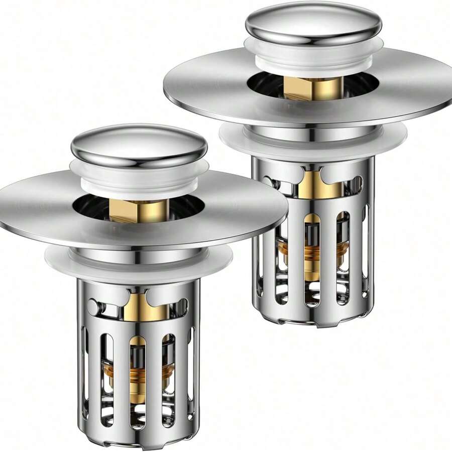 1 Pack Bathroom Sink Stopper, Universal Bathroom Sink Drain Pop Up Stopper For US Stainless Steel Floor Drain Filter, Universal Drain Filter With Hair Strainer(Silver) - Silver - 查看 1