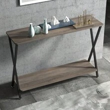 Mesa consola estrecha, mesa de sofá rústica de dos niveles con estantes, mesa de pasillo de 105 cm de largo, mesa auxiliar para sala de estar, pasillo y entrada. - Gris - Ver 2