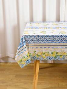 1 pieza Mantel desechable de limón - 137x183cm Cubierta de mesa rectangular con patrón geométrico azul de PE, adecuado para bodas, fiestas, cumpleaños, despedida de soltera, graduación, bautizo, banquetes, fiesta de primavera y verano, decoración del hogar, accesorios de cocina - Multicolor - Ver 7