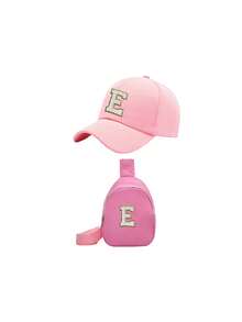 Bộ 2 mũ lưỡi trai đen trơn và túi trang trí chữ, phù hợp cho bé trai và bé gái từ 3-8 tuổi, trang phục thường ngày cổ điển cho trẻ em mùa xuân/hè. - Hồng - Xem 7