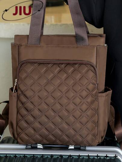 Anti-Theft Casual Diamond Quilted Nylon Backpack Women Purse; Multi-Functional Fashion Day Bag; Multi-Pocket Lightweight Travel Bag; Large Capacity Simple School Bag; Convenient Book Bag, Suitable For Students, Nurses, Teachers, Business People, Travel And Vacation, Business Trips, Daily Commuting, Shopping, Office, Dating, Hiking, Training, Work, Birthday Gifts, Holiday Gifts