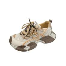 Zapatos de suela gruesa para mujeres 2026, nuevos de principios de primavera, zapatillas casuales versátiles de cuero genuino y malla - Amarillo - Ver 7