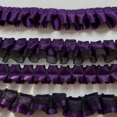 10码紫色蕾丝花边带流苏，适用于连衣裙、半身裙和服装 - 多种尺寸和材质可选，荷叶边下摆布料流苏，可用于DIY工艺品、花卉包装和节日装饰。