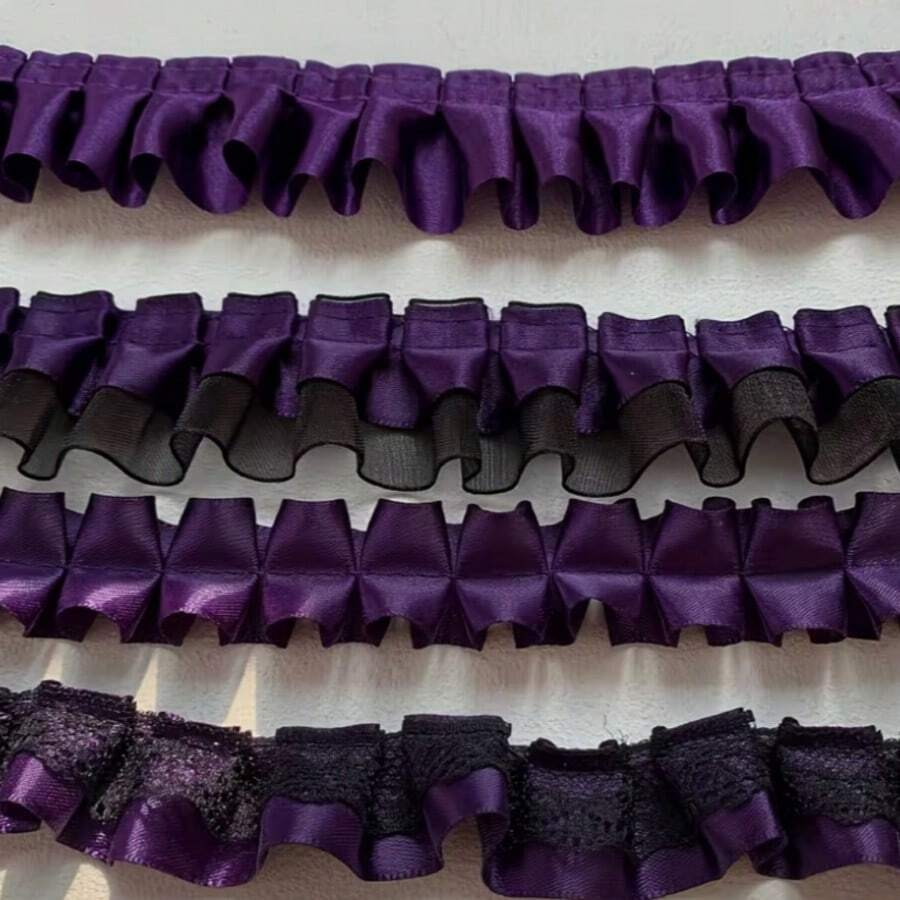 10码紫色蕾丝花边带流苏，适用于连衣裙、半身裙和服装 - 多种尺寸和材质可选，荷叶边下摆布料流苏，可用于DIY工艺品、花卉包装和节日装饰。 - 多色 - 查看 1