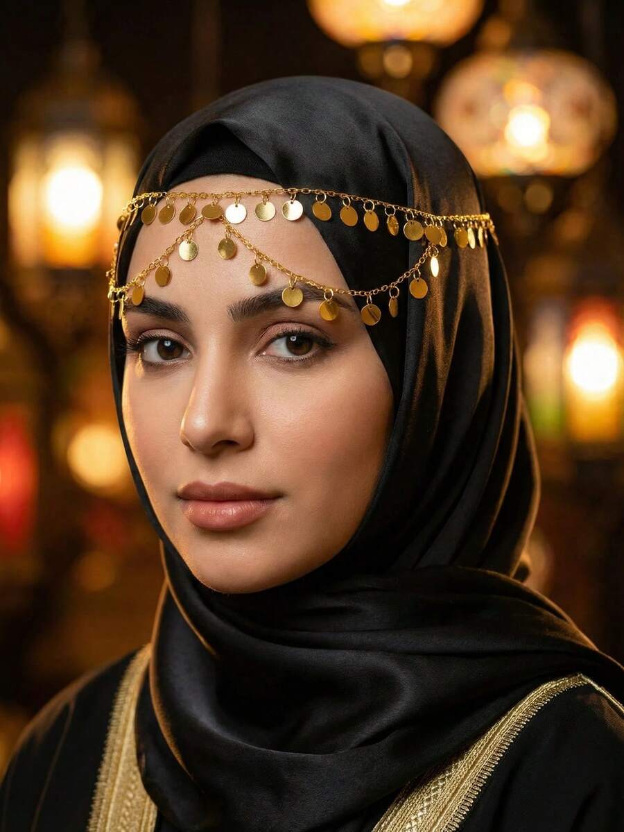 1 Stück goldene wellige Quaste im arabischen Stil Haarschmuck für Frauen, Pailletten Quaste Boho Haarschmuck für Frauen - Gold - Übersicht 1