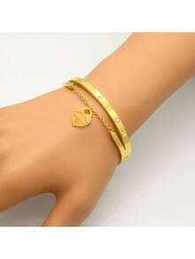 1 pieza Brazalete vintage de lujo minimalista con diseño de amor romano, brazalete de acero de titanio dorado de moda - 7 de oro - Ver 3