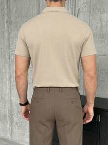 GRDR Men's Summer Casual Zip Collar Short Sleeve T-Shirt - Champagne - View 2