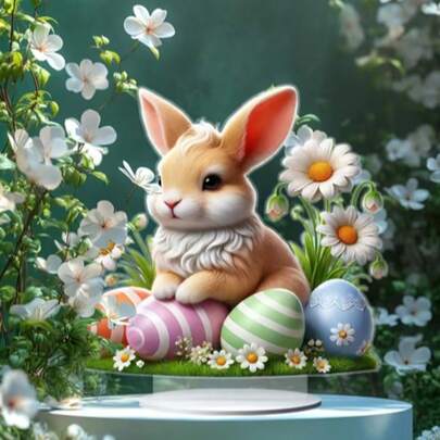 Acrylic Easter Colorful Bunny Egg Animal Decor, American Farmhouse Style Desktop Ornament