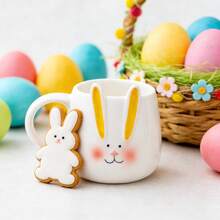 1 pieza Taza de cerámica con forma de conejo de 250ml, diseño de conejo de dibujos animados con orejas amarillas y rosas, taza de alta calidad para desayuno, café y leche, para el hogar y la oficina, estilo primaveral encantador - Copa del Conejo de Orejas Amarillas - Ver 14