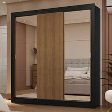 Ropero Closet Madesa 3 Puertas 2 Espejos Color Negro y Marrón 01 decoración de cuarto espejos espejo Body completo vanity tocador muebles para cuarto muebles escritorio vanity closet para ropa mueble para baño espejos de Body completo tocador cajonera ropero mesa sillas cajonera para ropa ropero para ropa - Negro y Marrón - Ver 1
