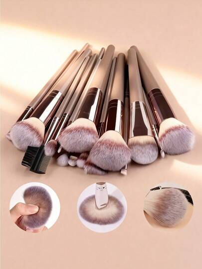15pcs Makeup Brush Set, Soft & Fluffy, Professional Foundation, Powder, Eyeshadow Blending Makeup Brushes, Beauty Tools, Gift For Beginners, Brown, Makeup Brushes With Soft Fibers, Portable For Travel, Vacation, Beach, Valentine's Day, Mother's Day Gift For Women And Girls