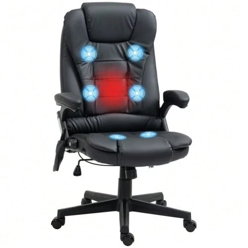 High-Back Office Chair, Massage Chair, Faux Leather, Swivel, Black - Black - View 1