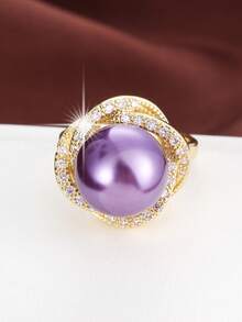 1pc Fashionable Flower Shaped Cubic Zirconia Inlaid Adjustable Ring For Women - Multicolor - View 4