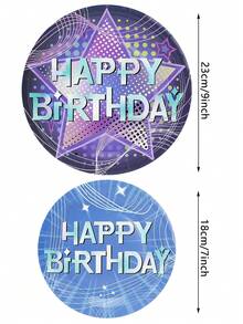 20件/40件/60件装韩流明星生日装饰魔幻音乐主题派对蓝紫色闪光纸盘餐具套装，适合男孩女孩生日派对 - D款 - 查看 2