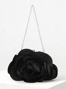 花朵設計晚會包新娘包錢包充分連衣裙派對手提包婚禮手拿包女性晚上錢包女士手拿包 - 黑色 - 查看 10