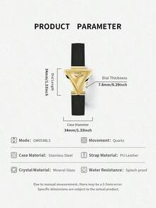 Guess Women's Watch, Unique Triangle Design Ladies Watch, Gold Geometric Case Paired With Black Leather Strap, Minimalist Quartz Wristwatch. GW0548L3 - Gold - View 8