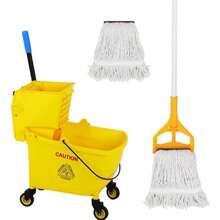 Pedal Mop Bucket, Commercial Mop Bucket With Drain, 35 Quarts, Yellow. Includes One Commercial Mop And An Extra Mop Cloth For Efficient Cleaning Of School, Office, And Hospital Floors (Yellow, 1 Bucket + 1 Mop).Pedal Mop Bucket, - B - 查看 11