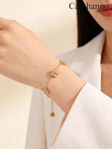 1pc Exquisite And Fashionable Stainless Steel Bracelet, Tailored For Romantic Dating, Glamorous Party Events, Daily Office Commutes, And An Ideal Valentine's Day Gift, Crafted With A Lightweight Chain And Unique Floral-Inspired Accents That Exude Modern Charm, Comfortable For All-Day Wear And Effortlessly Elevates Any Outfit With Understated Luxury To Make You Stand Out In Any Crowd - Gold - View 2