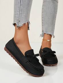 Giày lười đế bằng nữ, giày moccasin thoải mái gót thấp, giày thường ngày nhẹ nhàng đa năng cho mùa xuân/thu, kiểu buộc nơ. - màu đen - Xem 3