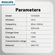 PHILIPS 飞利浦无线耳机，20 小时续航，降噪通话，触控操作，轻巧入耳式设计，内置电容式麦克风，可充电锂聚合物电池，Type-C USB 充电，兼容智能手机 TAT2020 - 均碼 - 查看 9