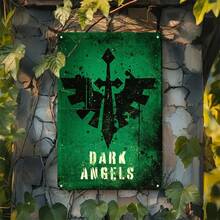 2D Flat, 1pc Dark Angels Gothic Poster - Heavy-Duty Aluminum Metal Sign With Bold Dark Angels Logo-Like Winged Sword & DA Lettering - Green & Black Gothic Decor For 40k Fans, Home, Office, Or Game Room - 2D Flat Wall Hanging - Multi-Purpose Holiday Decor (Halloween/Christmas/Easter/Valentine's/Thanksgiving) - Classic Gothic Style With Iconic Dark Angels Emblem, 2D Flat - 1PC - Xem 3