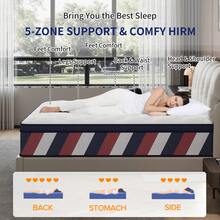 10"12"14" Queen Mattres Twin Full Queen King Size Bed Mattress In A Box, Hybrid Pocket Spring Breathable Cotton Layer Mattress For Motion Isolation & Silent Sleep, Lumbar Support & Pressure Relief, Medium Firm - Đen và trắng - Xem 4