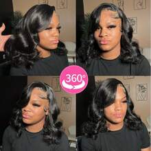 200% 密度蕾丝前假发，人发混纺，自然波浪，透明巴西原生人发混纺假发，13x4/5x5 蕾丝前假发，人发混纺，预先拔毛，带婴儿绒毛，适合女性，自然黑色，8-34 英寸 - 自然色&黑色系 - 查看 2