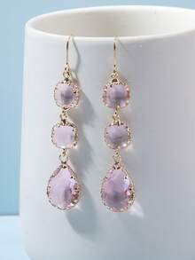 1 对优雅高端金属边框水晶透明玻璃耳环，金色、银色、粉色、黑色，彩色可选，闪亮奢华耳环钩适合日常佩戴、派对、礼物 - 粉色 - 查看 5