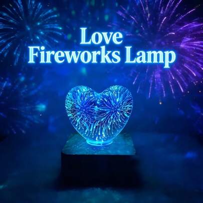 LED心形烟花3D USB夜灯，LED彩色台灯，USB供电氛围灯，适用于婚礼、新奇室内装饰、生日派对、圣诞派对、儿童房、客厅、卧室或酒吧