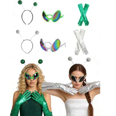 3pcs Alien Costume Set - Includes Gloves + Glasses + Headband, Suitable For Parties, Music Festivals, Costume Parties, Role-Playing And Holiday Celebrations