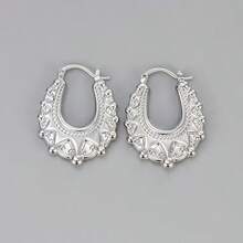 1 Pair Exaggerated French Crown Hoop Earrings, Elegant Minimalist Fashion Versatile Earrings Suitable For Women's Daily Wear - Oval - View 5