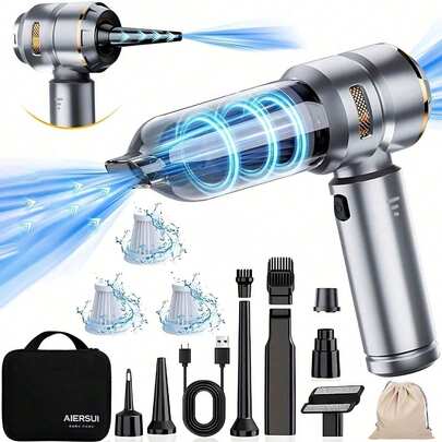 SUITU 16000PA 无刷电机手持式吸尘器，便携式车载吸尘器兼吹风机，配备多种吸嘴，强劲的干湿两用手持式吸尘器，附带多个滤芯和EVA收纳袋，适用于汽车、家庭、办公室和宠物。