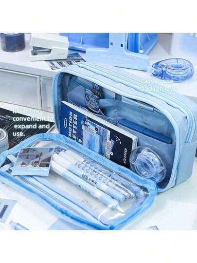 Hộp bút trong suốt cỡ lớn - Hộp đựng văn phòng phẩm trong suốt dung tích lớn - Túi đựng văn phòng phẩm nhiều lớp, có thể chứa bút bi, bút dạ và dụng cụ vẽ - Thiết kế unisex, phù hợp cho học sinh và người đi làm - Món quà tựu trường hoàn hảo và vật dụng cần thiết cho văn phòng.