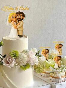 Customizable Transparent Acrylic Cartoon Wedding Cake Topper, Personalized Anime Character Cake Decor With Name And Date, Anniversary And Birthday Cake Topper - A-cartoon Lover Cake Label - View 2