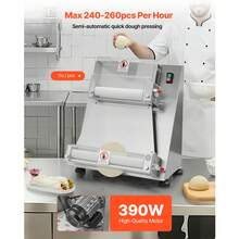 Rodillo laminador de masa para pizza , prensa semiautomática de acero inoxidable de 3 a 16 pulgadas, máquina eléctrica comercial para hacer pasta de 390 W, 260 piezas por hora, grosor ajustable, con tapa de prensa de masa - Plateado - Ver 2