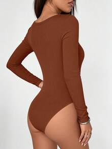 Women Spring Bodysuits For Long Sleeve Shirts Fitted Basic Ribbed Layering Bodys Tops Fall Fashion Winter Clothes Caramel Vacation Rompers Outfits For Women - Caramel - View 2
