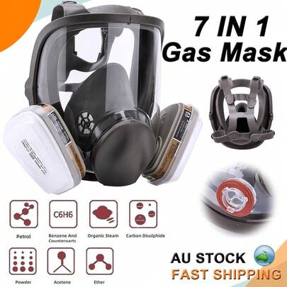 Full Face Respirator Mask, 6800, Reusable Industrial Safety Face Cover With Filter Cartridges, Anti-Dust Chemical Splash Protection, Silicone Seal For Painting Welding Grinding