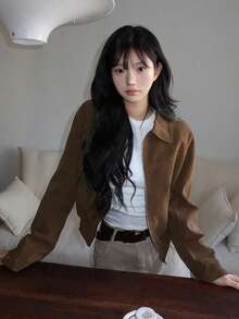 Chaqueta de solapa estilo retro francés, prenda exterior casual y versátil para el transporte, nueva colección de otoño - Marrón - Ver 2