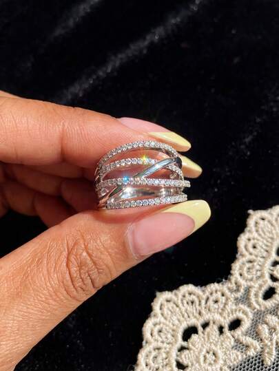 1pc Luxury Cubic Zirconia Bow Ring, 925 Sterling Silver Single Ring, Exquisite Jewelry Gift For Women, Suitable For Birthday, Prom And Party