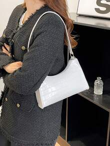 Bolso de hombro con relieve geométrico de unicolor - Blanco - Ver 5