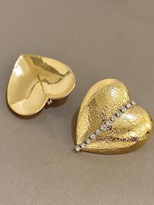 1Pair Elegant Heart Dangle Earrings Rhinestone Minimalist Golden Heart Earrings Stainless Steel Earrings For Christmas Daily Party Mother Valentine Jewelry Gifts - Multicolor - View 9