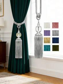 2pcs Luxury Crystal Pendant Tasseled Tie-Back Curtain Decor, Multi-Color Options, Suitable For Curtain Fixing And Decoration - 2pcs - View 1