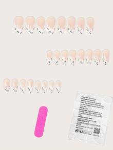 24片中号杏仁形亚克力美甲贴纸，简约优雅甜美玫瑰花卉图案白色法式美甲贴纸，清新时尚蕾丝设计白色法式裸色透明底色假指甲，全覆盖假指甲，适合女性和女孩，包含1张粘性贴纸和1条迷你锉刀条，随机发货 - 彩色 - 查看 2