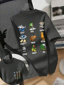 Camiseta con estampado de dibujos animados de " de putrefacción cerebral italiana" para niño preadolescente, adecuada para uso diario, ropa urbana, estilo de campus, top casual de verano de moda para niños - Gris Oscuro - Ver 5