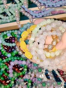 12/24pcs Elastic Glass Bead Bracelets - Stretch Fit Beads With Multi-Color Options (Pink, Blue, Green, Purple, Red, Black, White, Clear, Golden, ) - For Jewelry Making, Bracelets, Keychains - Durable Elastic Cord For DIY Crafts & Gifts - 彩色 - 查看 5