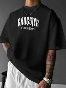 Men's Premium Cotton T-Shirt, Adult Plus Size, Kids Streetwear, Oversized, Gangster Evolution Print, Bandit Swag, Casual Style - 黑色 - 查看 4
