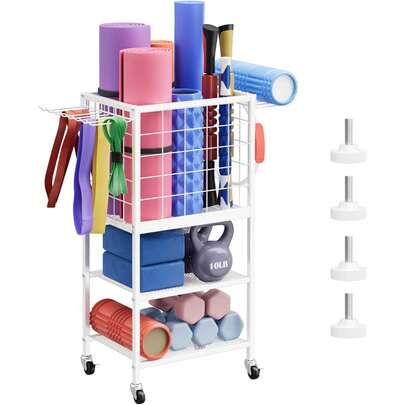Fitness Equipment Trolley - 3-Tier With Basket For Yoga Mats & Dumbbells
